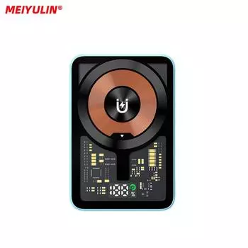 5000 мАч 15 Вт Мини Беспроводное Быстрое Зарядное Устройство Магнитный Power Bank Портативный Прозрачный Внешний Запасной Аккумулятор Для Iphone Samsung Xiaomi 5000mah синий