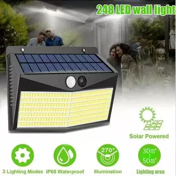 5000LM 248 светодиодный настенный светильник на солнечных батареях для наружного сада и двора, водонепроницаемый настенный светильник для ландшафтного освещения 248LED-1PCS