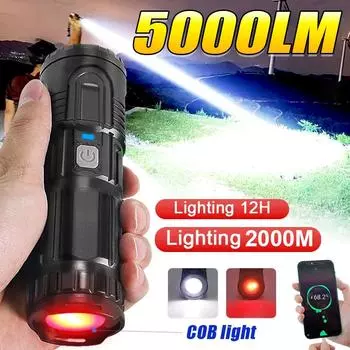5000LM Мощный светодиодный фонарик Супер Яркий Дальнобойный 1500M Фонари Перезаряжаемые USB Рыбалка Кемпинг Рабочий Фонарь built in battery