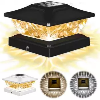 5000LM Солнечный светодиодный столбчатый светильник Солнечные столбовые светильники Теплый белый и холодный белый свет IP65 Водонепроницаемый светильник для двора, светильник для дверного столба white-1PCS