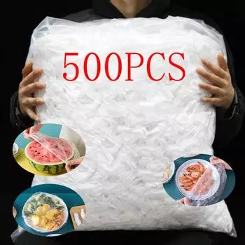 500/200/100 шт., одноразовая пищевая пленка Saran, пищевая сумка для хранения фруктов и овощей, эластичный пластиковый пакет, кухонная сумка для хранения свежих продуктов