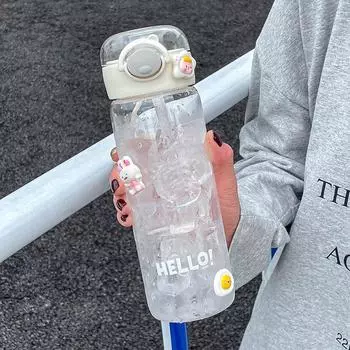 500/600 мл, пластиковые соломенные бутылки для воды большой емкости для школьных спортивных бутылок для воды, без BPA, портативная герметичная посуда для напитков, чашка With 3D Stickers