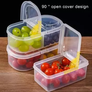 500/600 мл прозрачный контейнер для хранения продуктов с двумя отделениями, открывающаяся на 90 градусов крышка, штабелируемый органайзер для холодильника, контейнер для овощей и фруктов для пикника, контейнер для салата A