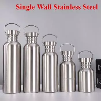 500/750/1000 мл бутылка для воды из нержавеющей стали, одностенные, большой емкости, термосы с большим горлышком и крышкой, посуда для велоспорта, спорт 500ml серебряный
