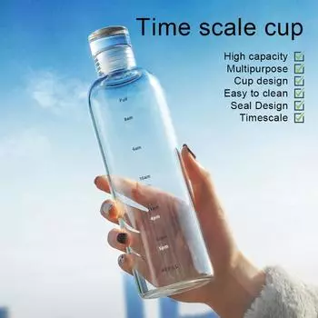 500/750 мл большая емкость стеклянная бутылка для воды со шкалой времени чехол для бутылки воды многоразовая стеклянная бутылка бутылки для питья воды 500ML