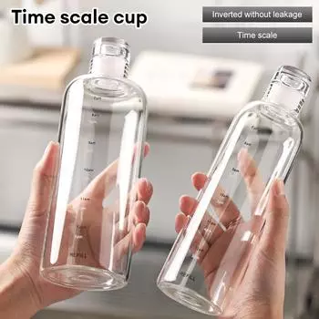 500/750ml Large Capacity Plastic Water Bottle With Time Marker Cover For Water Drink Transparent Milk Juice Simple Drink Bottles 1 Pc