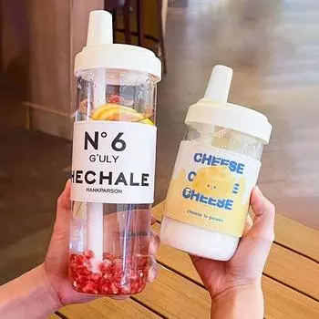 500/850 мл бутылки для воды сок молоко пластиковый стакан с крышкой соломинка пузырьковый чай кофейные чашки большой емкости питьевая посуда прозрачный As Picture Show