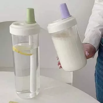 500/850 мл Пластиковый стаканчик для молока с крышкой и трубочкой Большая емкость для бутылки с водой Бутылки с трубочкой для сока 500ml розовый