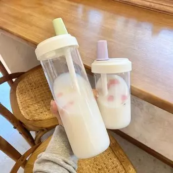 500/850ml Milk Plastic Cup Transparent Leakproof Water Straw Bottles with Lid Straw Portable Large Capacity Water Bottle