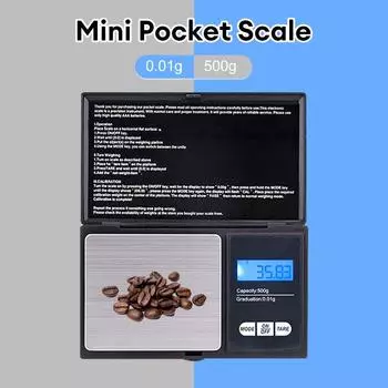 500 г/0,01 г Портативные цифровые весы Цифровые весы с ЖК-дисплеем Карманные весы для золота Ювелирные изделия Медицина Еда Кофе чёрный