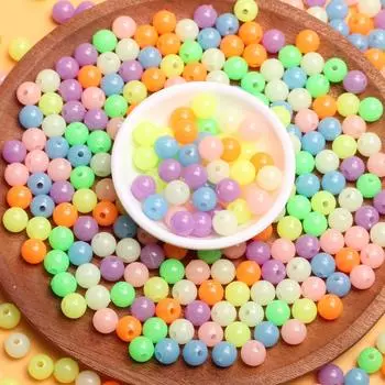 500 г 6 мм/8 мм/10 мм DIY Ювелирные аксессуары Светящиеся круглые креативные бусины ярких цветов Ожерелье Изготовление браслетов Акриловые материалы ручной работы 10mm разноцветный