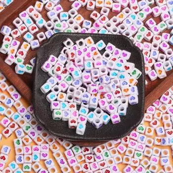 500 г 6 мм ювелирные изделия квадратные свободные бусины модный узор в виде сердца DIY аксессуары акриловое ожерелье браслет серьги кулон брелок