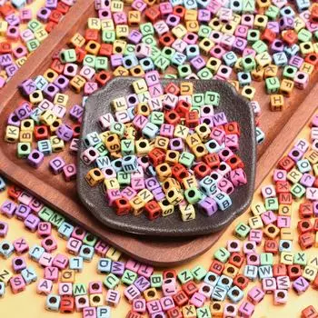 500 г акриловые ювелирные аксессуары, плоские бусины с буквами, квадратные бусины разных цветов, свободные бусины White color square