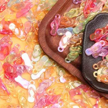 500 г, около 1360 шт., тапочки с бусинами, форма 8*22 мм, ручная работа, материал ярких цветов