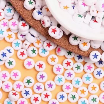 500 г плоские круглые аксессуары «сделай сам» 7 мм, белый фон, акриловые ювелирные изделия, бусины-проставки, ожерелье со звездами, браслет, серьги