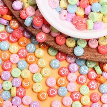 500 г/упак. Бусины с плоскими буквами, акриловые аксессуары для самостоятельного изготовления ювелирных изделий, 7-11 мм, брелок, кулон, ожерелье, браслет, серьги, рукоделие 7mm Gold Moon Star