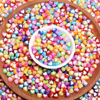 500 г/упак. Изготовление ювелирных изделий 4*8 мм бусины в виде сердца, акриловая подвеска, модные аксессуары «сделай сам», ожерелье, браслет, ручной ремесло, серьги, брелок