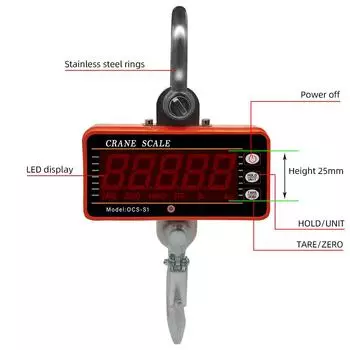 500 кг/1000 кг Крановые весы Цифровые весы ЖК-дисплей Высокоточное взвешивание Промышленные тяжелые крюковые подвесные весы Баланс