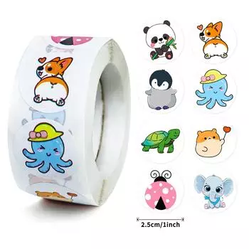 500 листов/рулон Наклейка в рулоне с маленькими животными Наклейка для поощрения детей Наклейка для похвалы Ученик Детский сад Животное Мультфильм