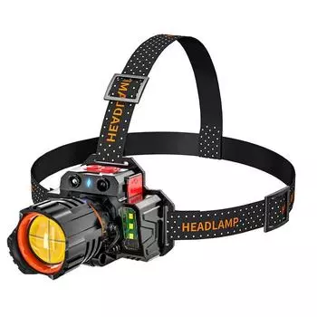 500 метров светодиодный индукционный налобный фонарь с зумом, прожектор COB, высокий яркий прожектор IP65, водонепроницаемая фара для кемпинга чёрный