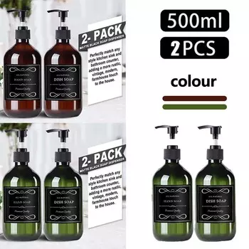 500 мл 2 упаковки ПЭТ-бутылки с дозатором-насосом Бутылка-дозатор для мыла Шампунь-лосьон Бутылка-насос для душа Контейнер для жидкости с 6 водонепроницаемыми этикетками зелёный