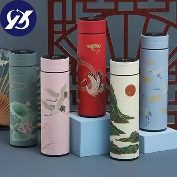 500 мл 304 Изоляционная термос из нержавеющей стали, кружка в китайском стиле, кружка с умным дисплеем, температура 500ml красный