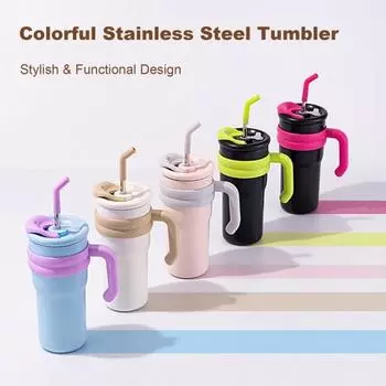 500 мл/700 мл термокружка из нержавеющей стали двойной напиток изолированный стакан с ручкой соломинка портативный устойчивый к протечкам 500ML светло-синий