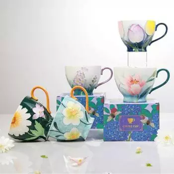 500 мл американская керамическая чашка для завтрака с цветочной ручной росписью, креативная кружка для чая, рельефная кружка для молока, хлопьев, капучино, кофейная чашка, деловые подарки 500ML