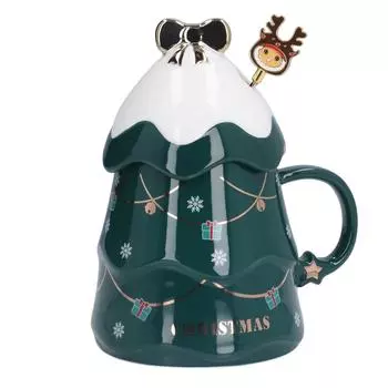 500 мл Большая емкость Рождественская чашка Керамическая чашка для чая, молока, кофе, кружка с крышкой, ложкой для домашнего праздника L