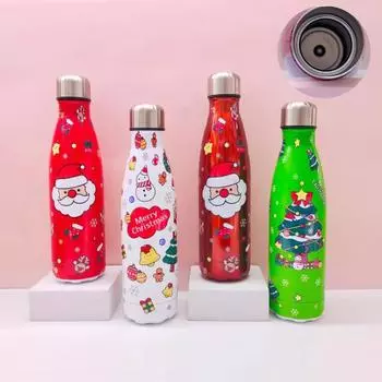 500 мл большой емкости из нержавеющей стали 304 изоляционная чашка для хранения на открытом воздухе рождественская мультяшная бутылка для воды белый