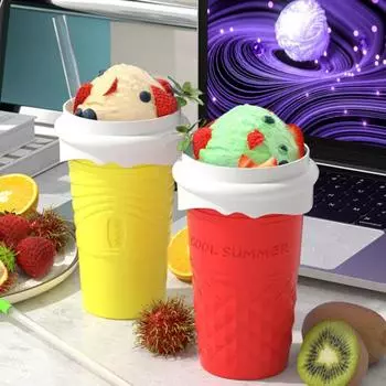 500 мл чашка для приготовления слизи с ложкой и соломинкой, домашний молочный коктейль, мороженое, смузи, охлаждающая чашка, портативная пищевая силиконовая чашка для приготовления слякоти красный
