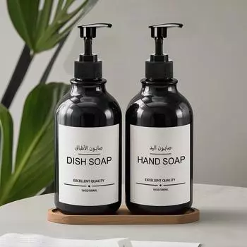 500 мл черный флакон для мыла и мыла для посуды дозатор для ванной комнаты с этикеткой/держателем/подносом многоразовый флакон для шампуня Type 1