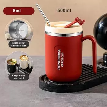 500 мл изолированные кофейные чашки, кружки из нержавеющей стали с соломой, портативная дорожная кружка с ручкой, чашка с изоляцией для напитков и изоляцией от холода 500ml