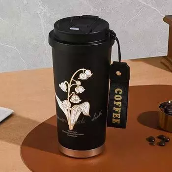 500 мл Kawaii Flower Coffee Tumbler с соломинкой Термокружка для кофе в машину из нержавеющей стали Термокружка для воды для женщин и мужчин 500ml бежевый
