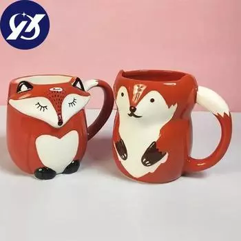 500 мл керамическая креативная кофейная чашка с милыми животными 3D лиса большая емкость мультфильм кружки и чашки для питья молока для завтрака 401-500ml