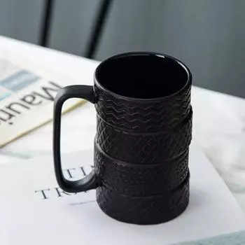 500 мл Керамическая кружка в форме покрышки, большая емкость, термостойкая, новинка, кружки в форме покрышки, для офиса, дома, завтрака, подарков на день рождения 401-500ml чёрный
