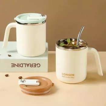 500 мл кофейная чашка 304 нержавеющая сталь кружка для воды чашки с соломинкой бытовая офисная дорожная термостойкая посуда для напитков инструменты подарки 500ML