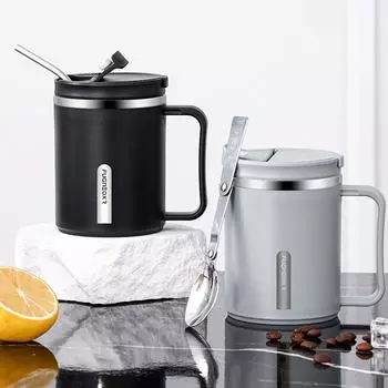 500 мл кофейная чашка-термос с ложкой, чашка для воды из нержавеющей стали с чаем, встроенный фильтр, кружка для кофе со льдом, двухслойная вакуумная колба 500ml