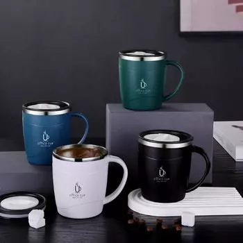 500 мл кофейная кружка из нержавеющей стали 304, двухслойная кофейная чашка с ручкой, герметичная, сдвижная крышка, портативная термобутылка для воды 500ml белый