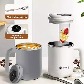 500 мл кружка для кофе с ситечком для чая умная термокружка для кофе для офиса герметичная чашка для чая из нержавеющей стали чашки для питья с ложкой 500ML чёрный