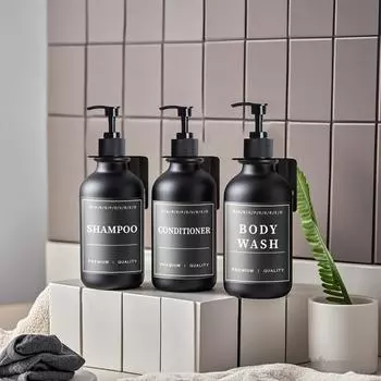 500 мл матовый черный флакон для лосьона пластиковый многоразовый флакон с этикетками настенный держатель для флакона лосьона шампунь кондиционер Type 5