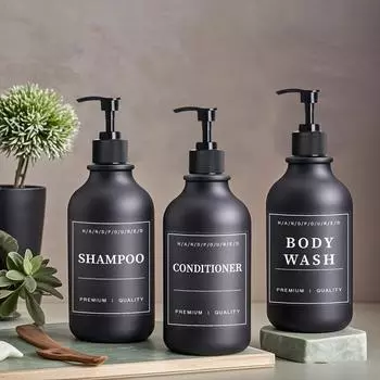 500 мл матовый черный флакон для лосьона пластиковый многоразовый флакон с этикетками настенный держатель для флакона лосьона шампунь кондиционер Type 5