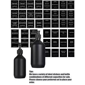 500 мл матовый черный флакон для лосьона для ванной комнаты с этикетками многоразовый дозатор для рук и посуды для мытья тела лосьон для рук гель контейнер SET 2
