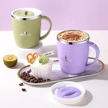 500 мл модная кружка для кофе из нержавеющей стали цвета конфет с крышкой креативная офисная домашняя чашка для молока, чая, завтрака с ручкой 500ml фиолетовый