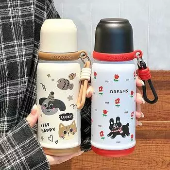 500 мл модный мультяшный термос из нержавеющей стали 316 с трубочкой портативный термос для девочек-студентов кружка для путешествий 500ml чёрный