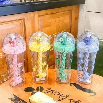 500 мл мультяшная милая чашка для смешивания, индивидуальная творческая студенческая детская соломенная чашка для девочек, пластиковая чашка для воды в форме сердца фиолетовый