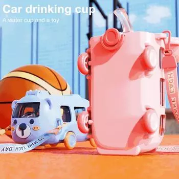 500 мл мультяшный автобус стакан для воды с трубочкой BPA без поильника герметичный уплотнитель легко чистящийся устойчивый к укусам силиконовый мундштук контейнер для питья 500ML