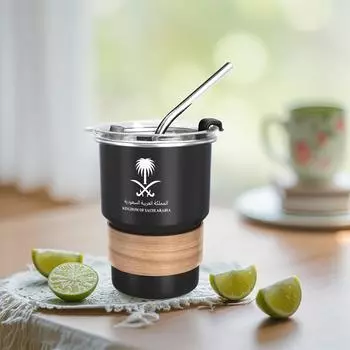 500 мл национальный герб Саудовской Аравии логотип кофейная кружка из нержавеющей стали для воды походная пивная кружка с крышкой соломинка для подарка 500ml чёрный