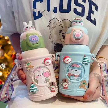 500 мл Нержавеющая сталь Кофейные чашки Кухонные принадлежности Бытовая Детская рождественская подарочная чашка с трубочкой Кофейная посуда Чайная посуда 500ML