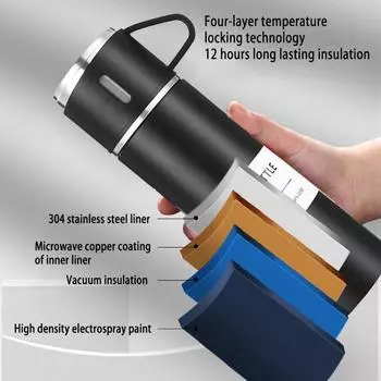 500 мл нержавеющая сталь термос подарочный набор офисный деловой стиль термос бутылка для горячей воды на открытом воздухе теплоизоляция есть подарок 500ml чёрный